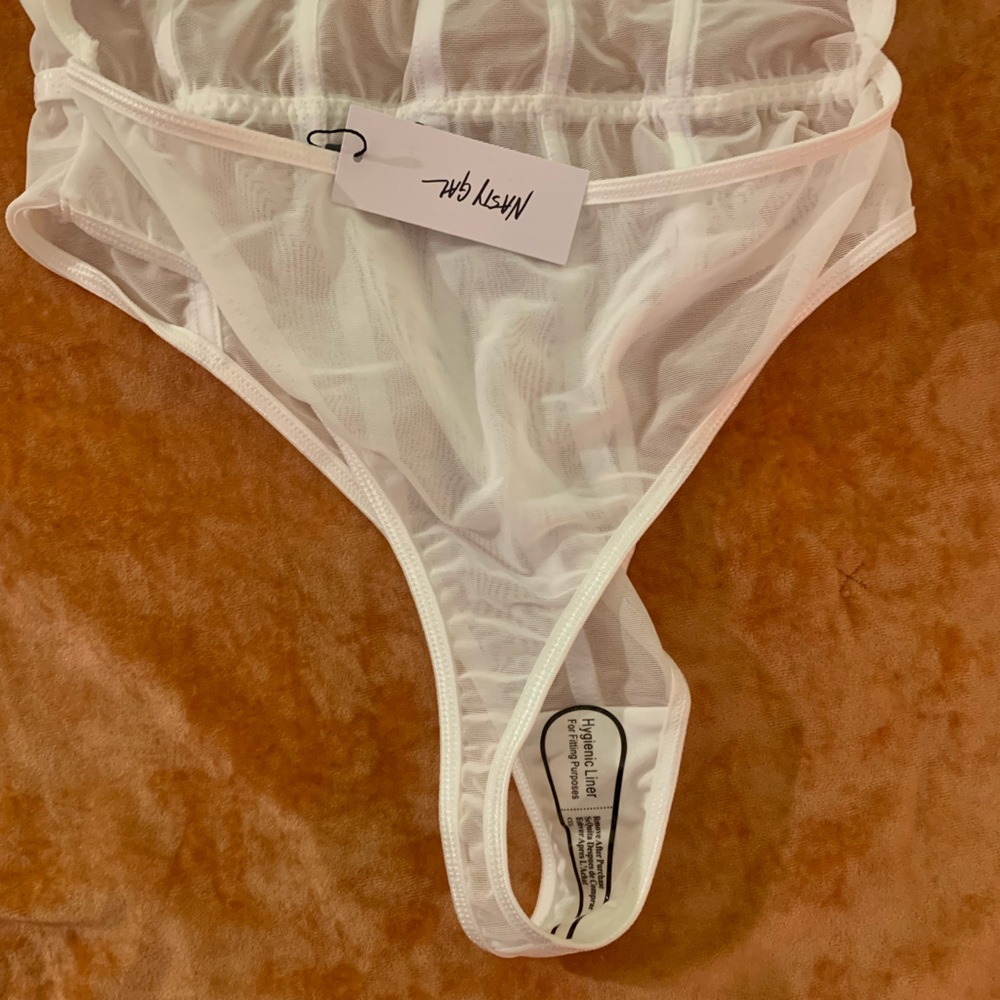 Premium Feather Trim Satin Corset Bodysuit Sz L - Picture 8 of 16